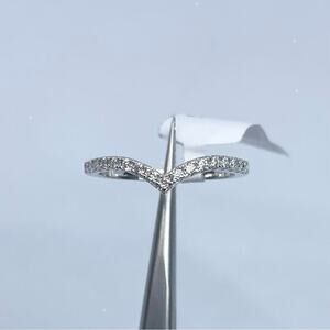 Moissanite Diamond V Shaped Band Ring Anniversary Wedding Stacking 925 18K Gold